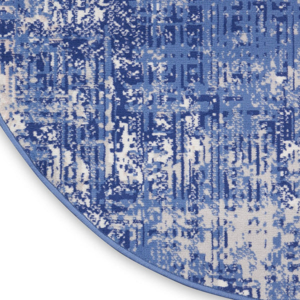 HomeRoots 8' Abstract Distressed Ivory and Blue Area Rug - Modern, Durable, Stain-Resistant Design for Any Space 8' Round 556172