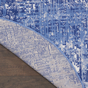 Homeroots 8' Ivory And Blue Abstract Distressed Round Rug  Polypropylene 556172