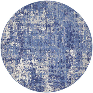 Homeroots 8' Ivory And Blue Abstract Distressed Round Rug  Polypropylene 556172
