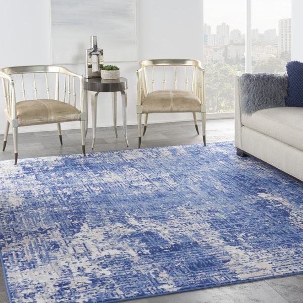 HomeRoots 8' Abstract Distressed Area Rug in Ivory and Blue – Modern, Durable Design for High-Traffic Spaces 8' X 10' 556173