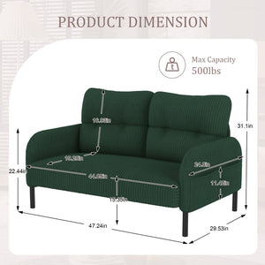 English Elm United We Win Corduroy Two Seat Sofa with Lumbar Support and Built in Storage Pockets Emerald W1568P386169