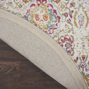 Homeroots 6' Ivory Red And Blue Damask Distressed Round Rug  Polyester 556190