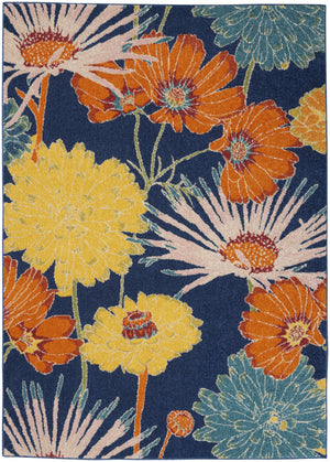 Homeroots 5' X 7' Blue Floral Power Loom Area Rug  Polypropylene 556196