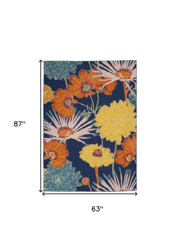 Homeroots 5' X 7' Blue Floral Power Loom Area Rug  Polypropylene 556196