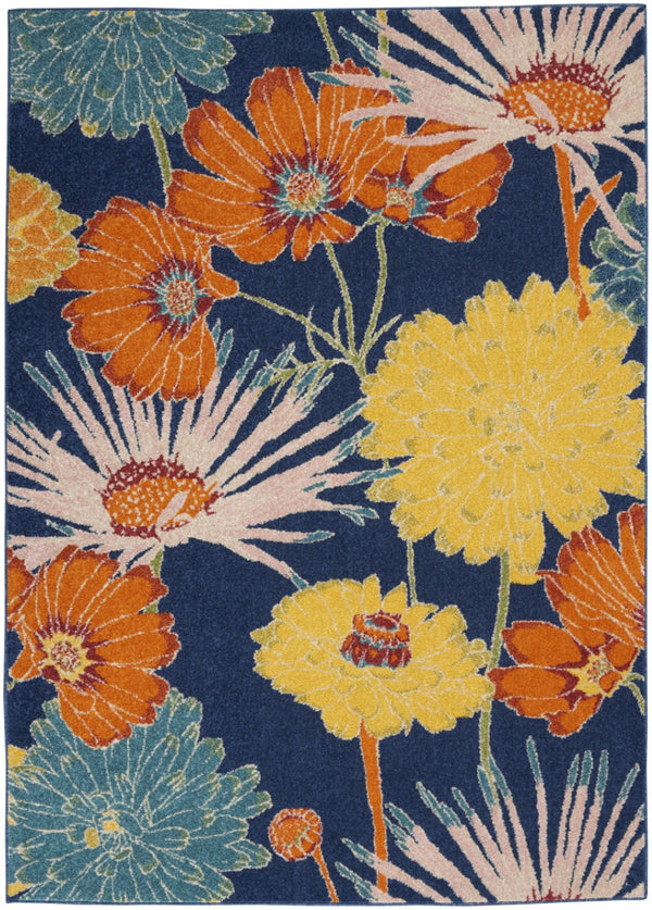 HomeRoots 5' Blue Floral Power Loom Area Rug - Timeless Charm & Durability for Living Rooms and Bedrooms 5' X 7' 556196