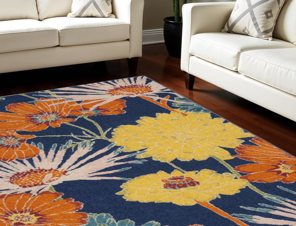 Homeroots 8' X 10' Blue Floral Power Loom Area Rug  Polypropylene 556197