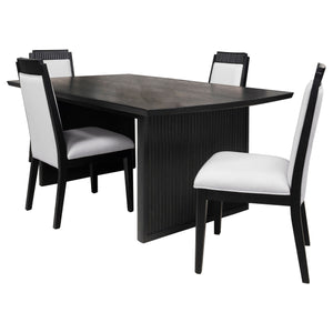 English Elm Mason 5-Piece Dining Set With Extension Leaf - Modern Black Wood Finish & White Upholstered Chairs B062S01121
