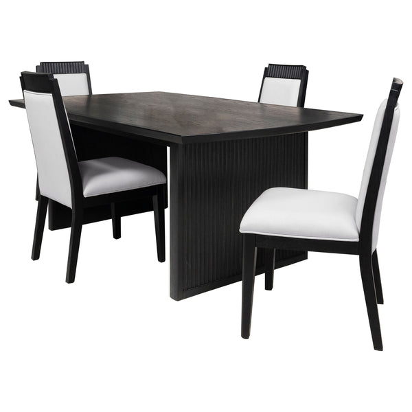 English Elm Mason 5-Piece Dining Set With Extension Leaf - Modern Black Wood Finish & White Upholstered Chairs B062S01121