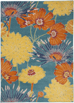 Homeroots 4' X 6' Blue Floral Power Loom Area Rug  Polypropylene 556198