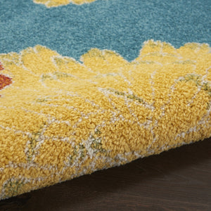 HomeRoots 5' Blue Floral Power Loom Area Rug for Timeless Elegance and Durable Comfort in Any Room 5' X 7' 556199