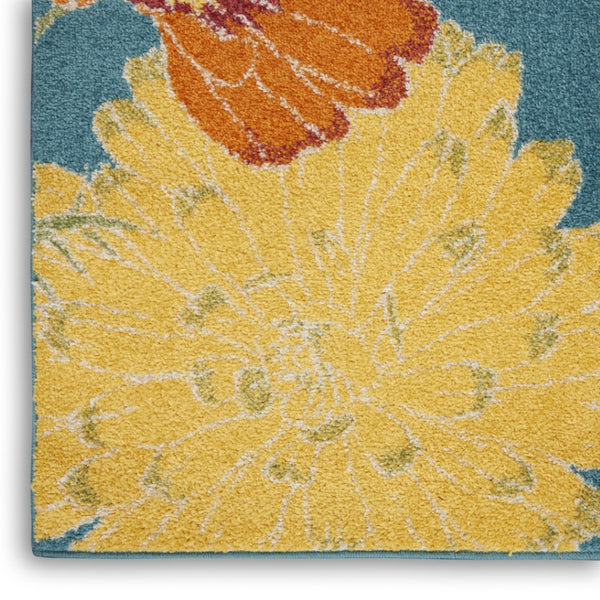 HomeRoots 5' Blue Floral Power Loom Area Rug for Timeless Elegance and Durable Comfort in Any Room 5' X 7' 556199