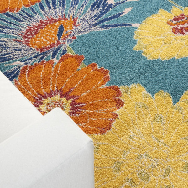 HomeRoots 5' Blue Floral Power Loom Area Rug for Timeless Elegance and Durable Comfort in Any Room 5' X 7' 556199