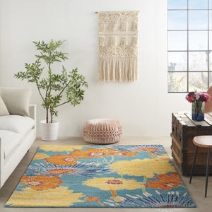 HomeRoots 5' Blue Floral Power Loom Area Rug for Timeless Elegance and Durable Comfort in Any Room 5' X 7' 556199
