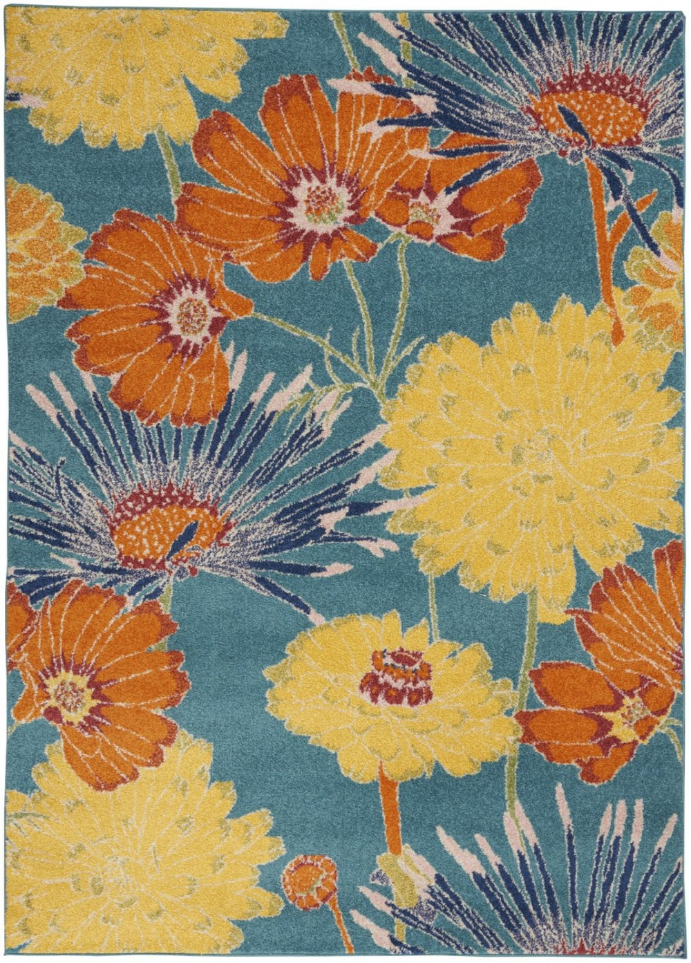 HomeRoots 5' Blue Floral Power Loom Area Rug for Timeless Elegance and Durable Comfort in Any Room 5' X 7' 556199