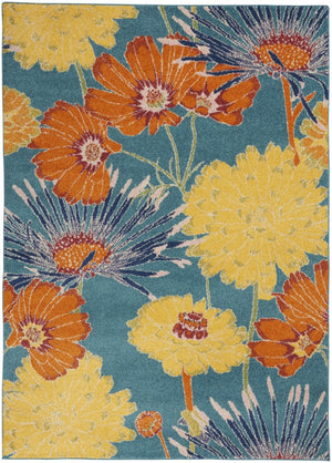 HomeRoots 5' Blue Floral Power Loom Area Rug for Timeless Elegance and Durable Comfort in Any Room 5' X 7' 556199