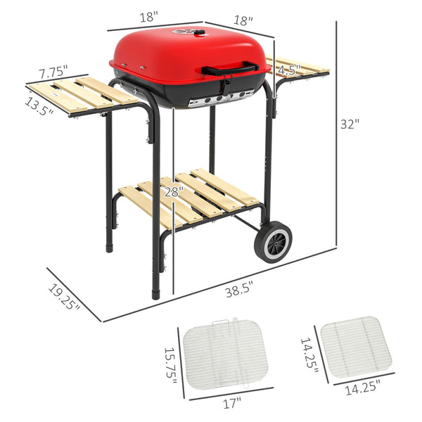English Elm Outsunny Portable Charcoal Grill with Side Tables Wheels and Shelf for Backyard Camping W2225P174309