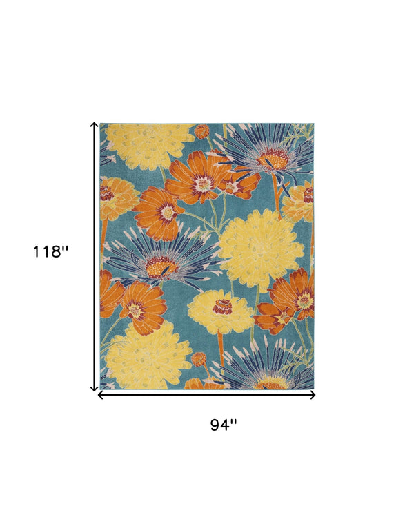 Homeroots 8' X 10' Blue Floral Power Loom Area Rug  Polypropylene 556200