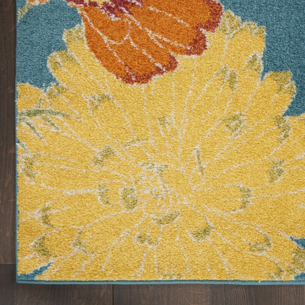 HomeRoots 5' Blue Floral Power Loom Area Rug for Timeless Elegance and Durable Comfort in Any Room 8' X 10' 556200