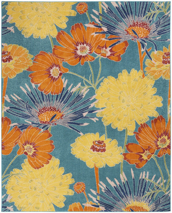 HomeRoots 5' Blue Floral Power Loom Area Rug for Timeless Elegance and Durable Comfort in Any Room 8' X 10' 556200