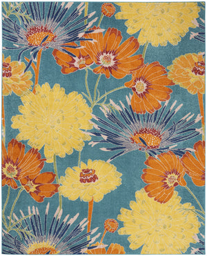 Homeroots 8' X 10' Blue Floral Power Loom Area Rug  Polypropylene 556200
