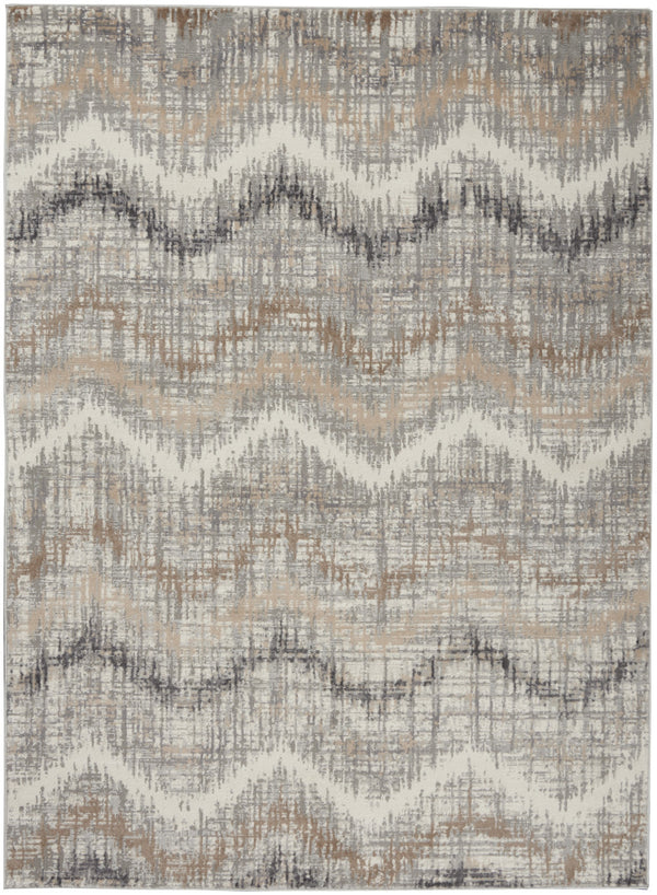 Homeroots 5' X 7' Ivory Gray And Brown Chevron Non Skid Area Rug  Polypropylene 556208