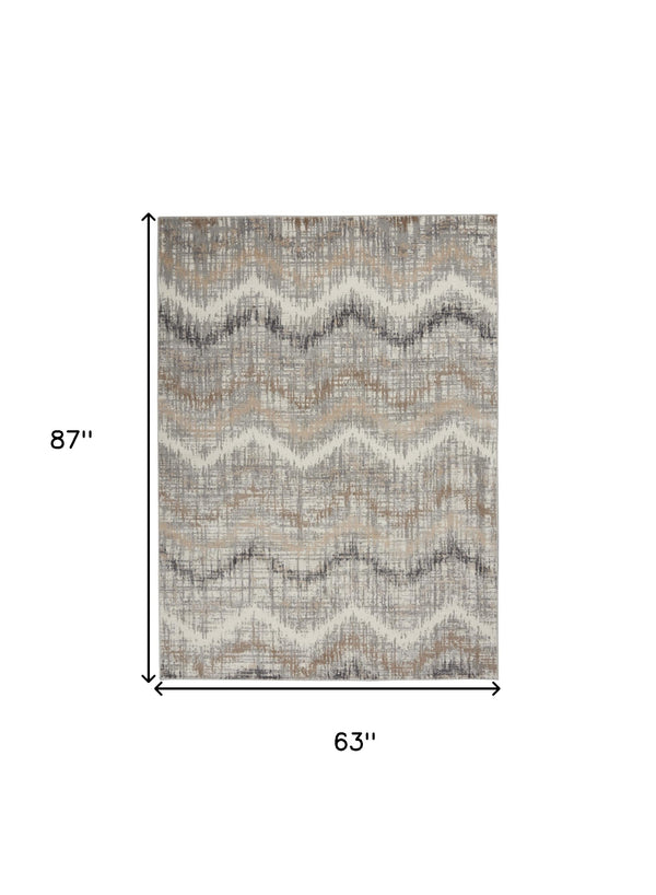 Homeroots 5' X 7' Ivory Gray And Brown Chevron Non Skid Area Rug  Polypropylene 556208