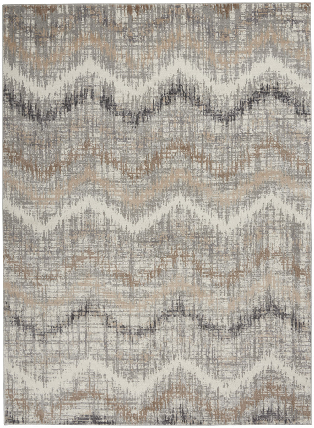 Homeroots 5' X 7' Ivory Gray And Brown Chevron Non Skid Area Rug  Polypropylene 556208