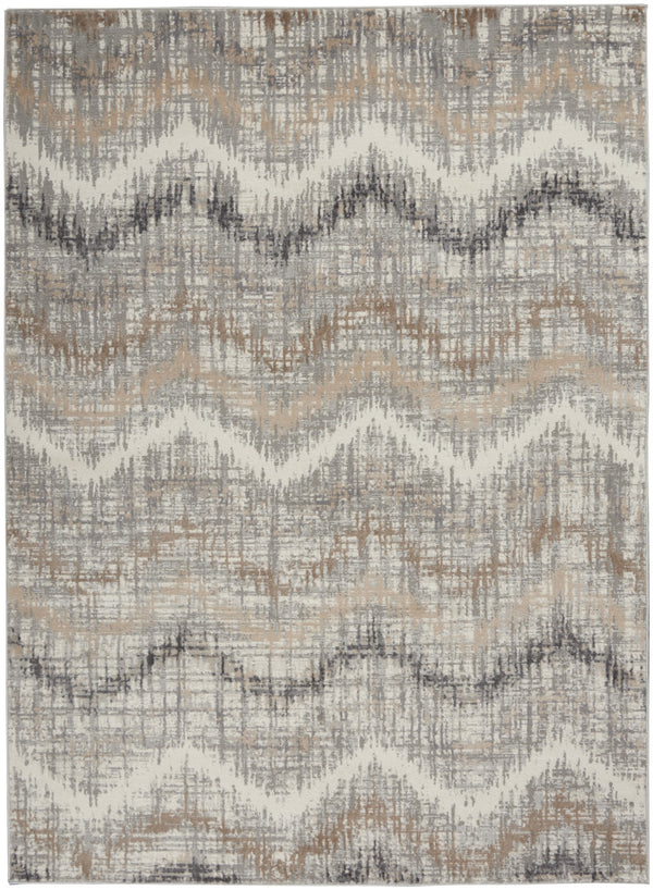 Homeroots 5' X 7' Ivory Gray And Brown Chevron Non Skid Area Rug  Polypropylene 556208