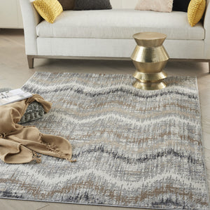 Homeroots 5' X 7' Ivory Gray And Brown Chevron Non Skid Area Rug  Polypropylene 556208