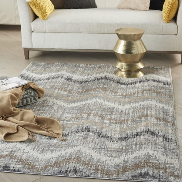 Homeroots 5' X 7' Ivory Gray And Brown Chevron Non Skid Area Rug  Polypropylene 556208