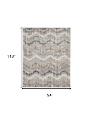 Homeroots 8' X 10' Ivory Gray And Brown Chevron Non Skid Area Rug  Polypropylene 556209