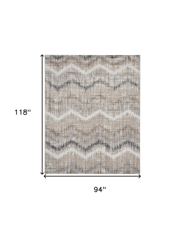 Homeroots 8' X 10' Ivory Gray And Brown Chevron Non Skid Area Rug  Polypropylene 556209