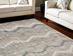 Homeroots 8' X 10' Ivory Gray And Brown Chevron Non Skid Area Rug  Polypropylene 556209