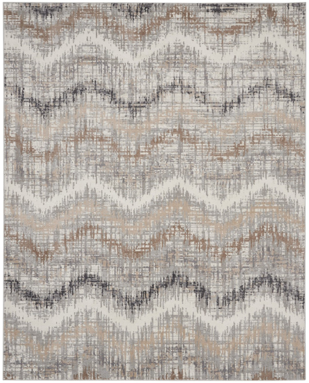 HomeRoots 9' Abstract Area Rug in Ivory, Gray & Brown – Durable, Stain-Resistant Design for Modern Spaces 8' X 10' 556209