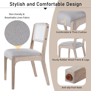 English Elm Wood Dining Chairs Set Of 2, Chic Modern Farmhouse Seating With Sturdy Frame & Soft Beige Linen Upholstery N842P300886A-GIGA