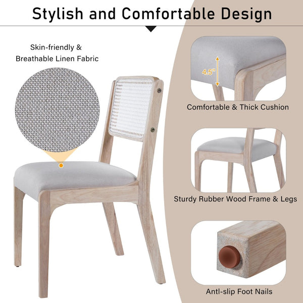 English Elm Wood Dining Chairs Set Of 2, Chic Modern Farmhouse Seating With Sturdy Frame & Soft Beige Linen Upholstery N842P300886A-GIGA