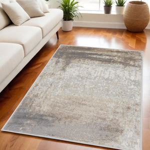 Homeroots 5' X 7' Gray And Ivory Abstract Non Skid Area Rug  Polypropylene 556214