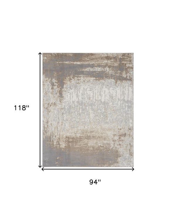 Homeroots 8' X 10' Gray And Ivory Abstract Non Skid Area Rug  Polypropylene 556215