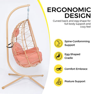 English Elm Hanging Egg Chair with Stand Pe Wicker Ergonomic Swing Seat for Patio or Bedroom T5880P497566