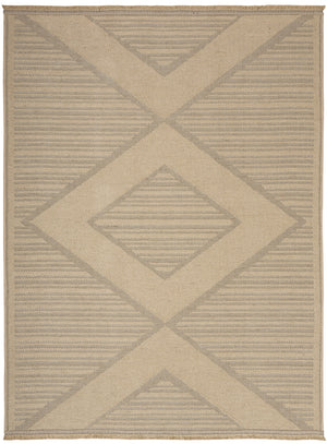 Homeroots 5' X 7' Natural Beige Geometric Flatweave Non-skid Area Rug With Fringe – Durable & Stylish Decor  Jute,Cotton,Polyester 556234
