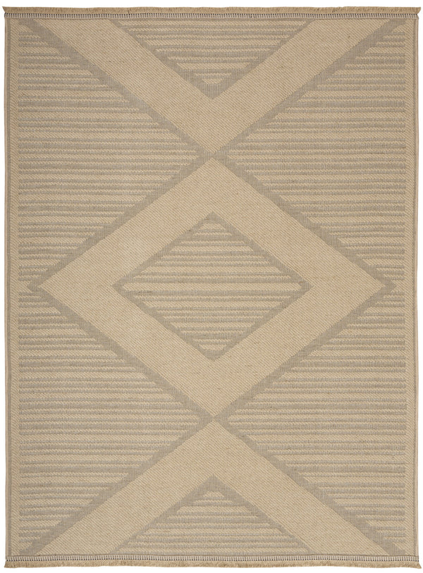 Homeroots 5' X 7' Natural Beige Geometric Flatweave Non-skid Area Rug With Fringe – Durable & Stylish Decor  Jute,Cotton,Polyester 556234