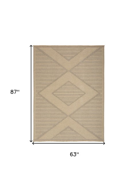 Homeroots 5' X 7' Natural Beige Geometric Flatweave Non-skid Area Rug With Fringe – Durable & Stylish Decor  Jute,Cotton,Polyester 556234
