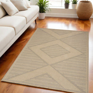 Homeroots 5' X 7' Natural Beige Geometric Flatweave Non-skid Area Rug With Fringe – Durable & Stylish Decor  Jute,Cotton,Polyester 556234