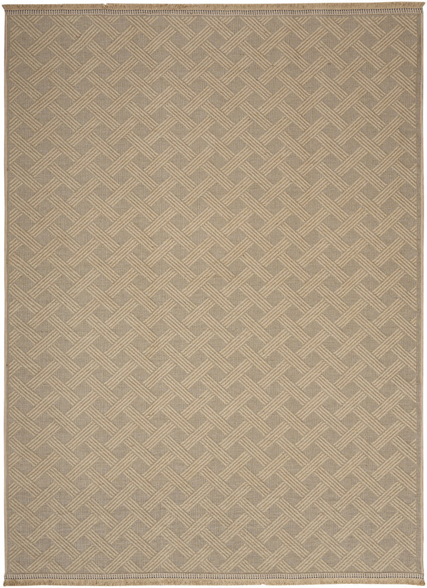 Homeroots 5' Natural Geometric Flatweave Area Rug With Fringe – Non-skid, Durable Jute & Cotton For Stylish Spaces  Jute,Cotton,Polyester 556235