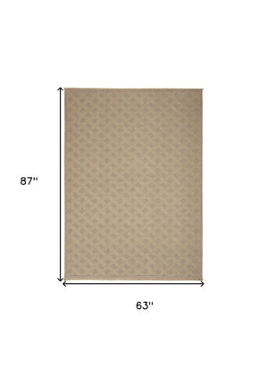 Homeroots 5' Natural Geometric Flatweave Area Rug With Fringe – Non-skid, Durable Jute & Cotton For Stylish Spaces  Jute,Cotton,Polyester 556235