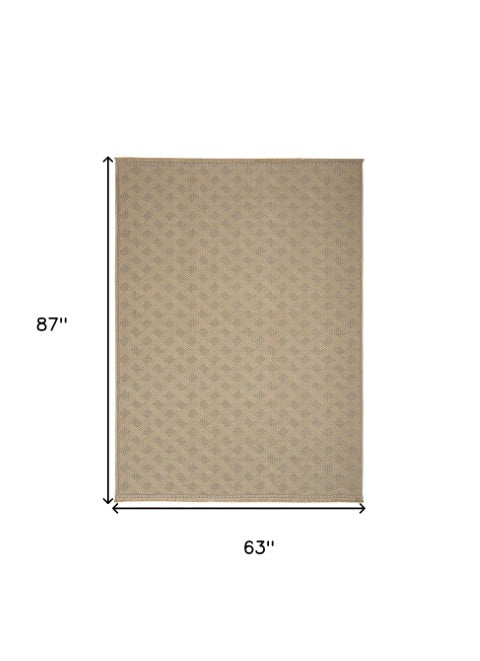 Homeroots 5' Natural Geometric Flatweave Area Rug With Fringe – Non-skid, Durable Jute & Cotton For Stylish Spaces  Jute,Cotton,Polyester 556235