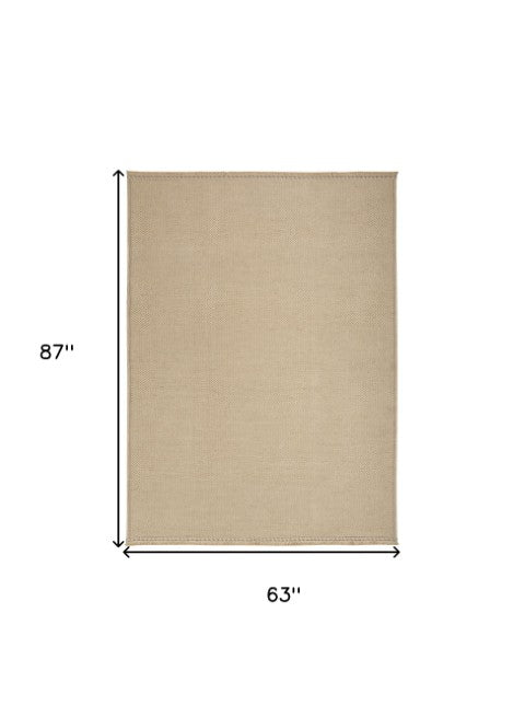 Homeroots 5' Natural Flatweave Non-skid Area Rug With Fringe - Durable Jute, Cotton & Polyester, Modern Accent  Jute,Cotton,Polyester 556236