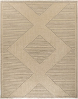 Homeroots 8' X 10' Natural & Beige Geometric Flatweave Rug With Fringe - Durable, Stylish, Non-skid Design!  Jute,Cotton,Polyester 556239