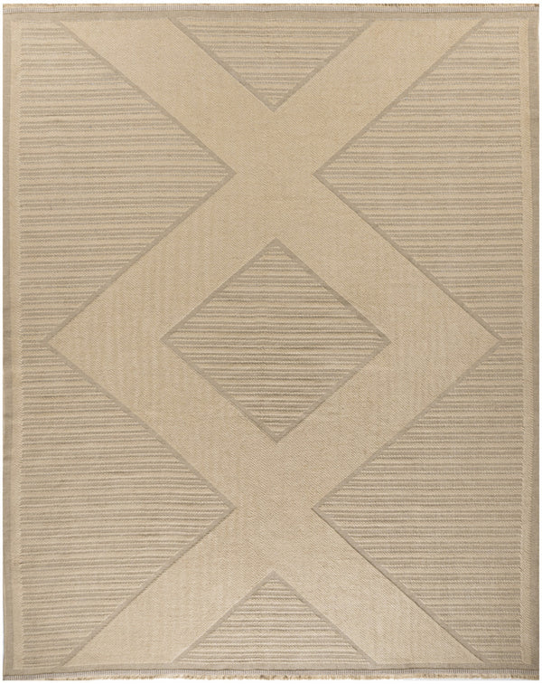 Homeroots 8' X 10' Natural & Beige Geometric Flatweave Rug With Fringe - Durable, Stylish, Non-skid Design!  Jute,Cotton,Polyester 556239