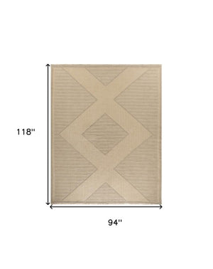 Homeroots 8' X 10' Natural & Beige Geometric Flatweave Rug With Fringe - Durable, Stylish, Non-skid Design!  Jute,Cotton,Polyester 556239